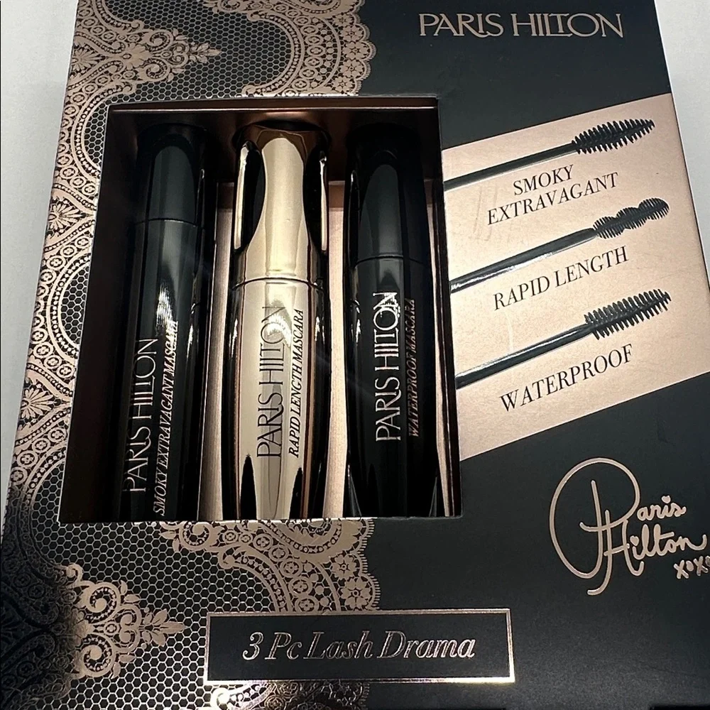 💎NWT Paris Hilton 3 Pc Lash Drama Mascara Gift Set Smoky,Rapid-length,waterproof